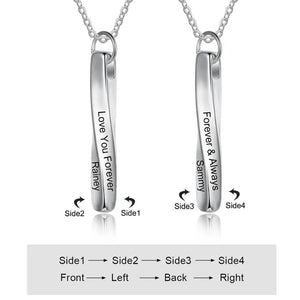 Custom 4 Sides Engraved Twisted Bar Necklace Stainless Steel Name Pendant
