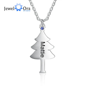 Personalized Christmas Tree BFF Necklace with Birthstone Name Engraved Pendant
