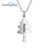 Personalized Christmas Tree BFF Necklace with Birthstone Name Engraved Pendant