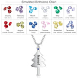 Personalized Christmas Tree BFF Necklace with Birthstone Name Engraved Pendant