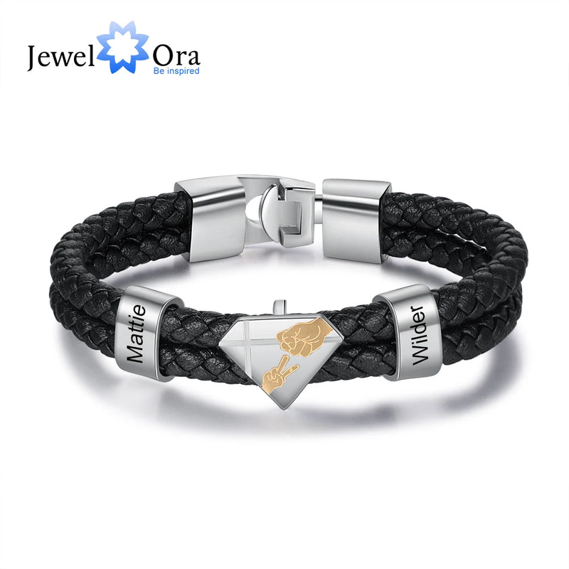 Personalized Dad Kids Name Bracelet - Leather Bracelet for Men