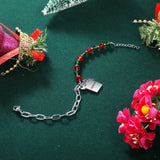 JewelOra Engraved Name Charm Bracelet Beaded & Link Chain Women