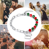 JewelOra Engraved Name Charm Bracelet Beaded & Link Chain Women