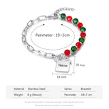 JewelOra Engraved Name Charm Bracelet Beaded & Link Chain Women