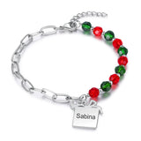 JewelOra Engraved Name Charm Bracelet Beaded & Link Chain Women
