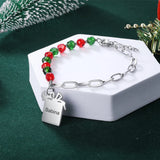 JewelOra Engraved Name Charm Bracelet Beaded & Link Chain Women
