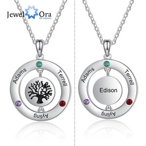 Personalized Family Tree Pendant with 3 Birthstones Name Engraved Necklace