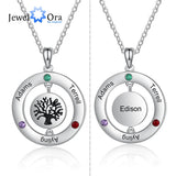 Personalized Family Tree Pendant with 3 Birthstones Name Engraved Necklace