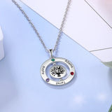 Personalized Family Tree Pendant with 3 Birthstones Name Engraved Necklace