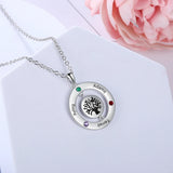 Personalized Family Tree Pendant with 3 Birthstones Name Engraved Necklace