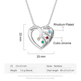 Personalized Heart Necklace with 4 Birthstones & Engraved Family Name