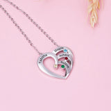 Personalized Heart Necklace with 4 Birthstones & Engraved Family Name