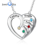 Personalized Heart Necklace with 4 Birthstones & Engraved Family Name