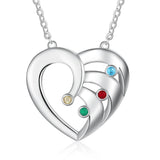 Personalized Heart Necklace with 4 Birthstones & Engraved Family Name
