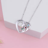 Personalized Heart Necklace with 4 Birthstones & Engraved Family Name