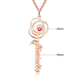 Personalized Name Rose Necklace Pendant with Birthstone Flower Jewelry