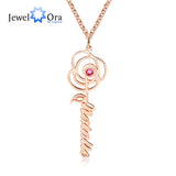 Personalized Name Rose Necklace Pendant with Birthstone Flower Jewelry