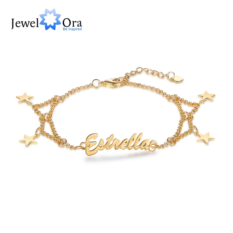 JewelOra Personalized Nameplate Bracelet Multiple Star Bracelets & Bangles