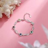 Personalized Rose Flower Bracelet with Name Engraving & Birthstone