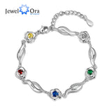 Personalized Rose Flower Bracelet with Name Engraving & Birthstone