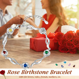 Personalized Rose Flower Bracelet with Name Engraving & Birthstone