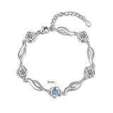 Personalized Rose Flower Bracelet with Name Engraving & Birthstone