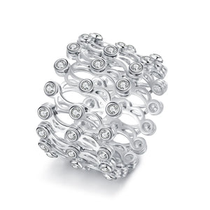 JewelOra Stainless Steel Adjustable CZ Ring Women Wedding Engagement Jewelry