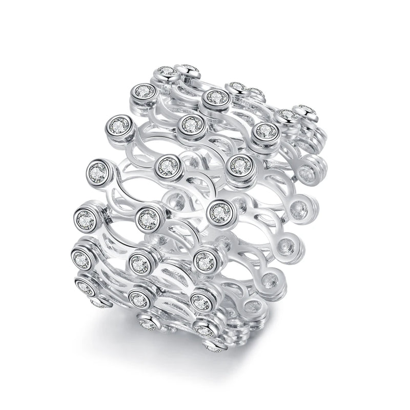 JewelOra Stainless Steel Adjustable CZ Ring Women Wedding Engagement Jewelry