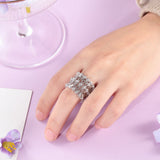 JewelOra Stainless Steel Adjustable CZ Ring Women Wedding Engagement Jewelry