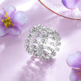 JewelOra Stainless Steel Adjustable CZ Ring Women Wedding Engagement Jewelry
