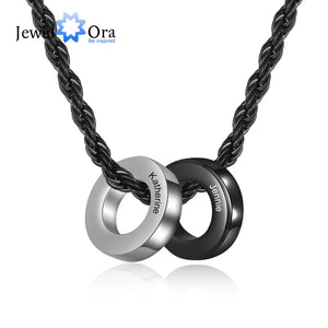 JewelOra Engraved Name Necklace Men Pendant Stainless Steel Fathers Gift