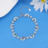 Personalized Birthstone Star Moon Chain Bracelet for Women with Name Engraving
