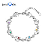 Personalized Birthstone Star Moon Chain Bracelet for Women with Name Engraving
