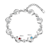 Personalized Birthstone Star Moon Chain Bracelet for Women with Name Engraving