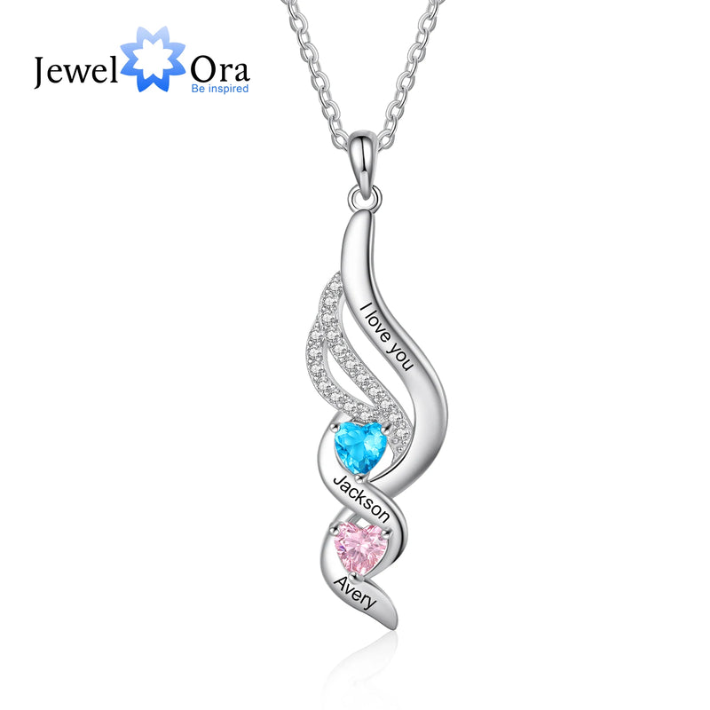Personalized Engraving Twisted Pendant Necklace with 2 Birthstones