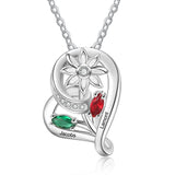 Sunflower Pendant with Name Engraving & Birthstone Hearts
