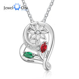 Sunflower Pendant with Name Engraving & Birthstone Hearts