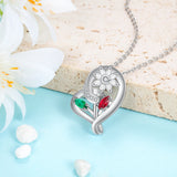 Sunflower Pendant with Name Engraving & Birthstone Hearts