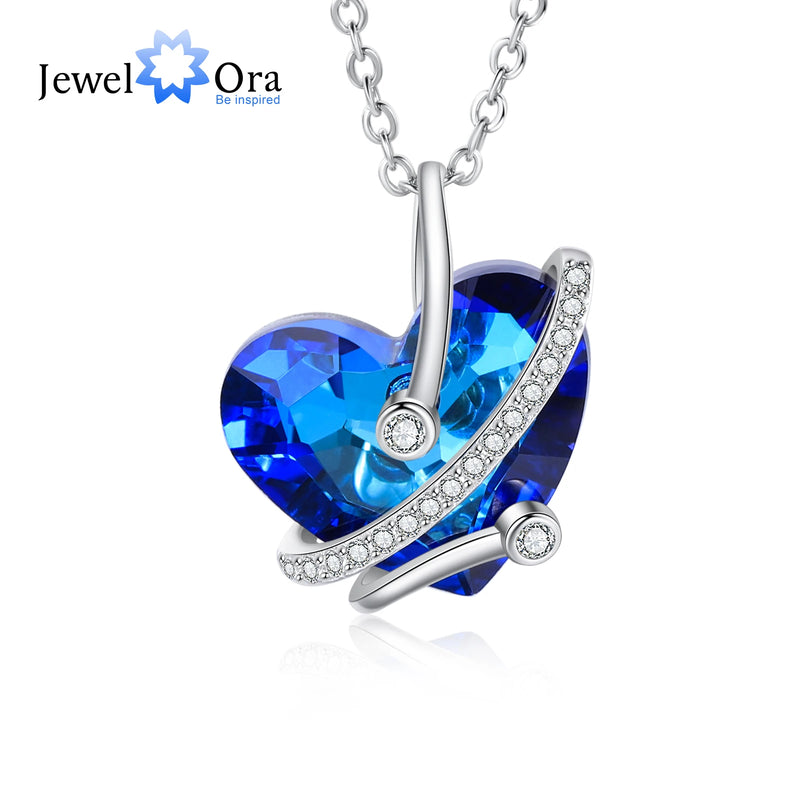 JewelOra Silver Heart Crystal Necklace & Pendant