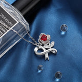 Personalized Birthstone Rose Flower Leaves Necklace Engraving Pendant