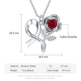 Personalized Birthstone Rose Flower Leaves Necklace Engraving Pendant
