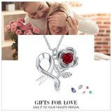 Personalized Birthstone Rose Flower Leaves Necklace Engraving Pendant