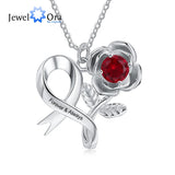 Personalized Birthstone Rose Flower Leaves Necklace Engraving Pendant