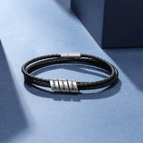 Personalized 3 Name Beads Engraved Bracelets for Men Vintage Leather Bracelets