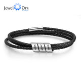 Personalized 3 Name Beads Engraved Bracelets for Men Vintage Leather Bracelets