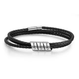 Personalized 3 Name Beads Engraved Bracelets for Men Vintage Leather Bracelets
