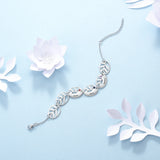Personalized 3 Name Leaf Charm Bracelet with Birthstones for Women