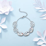 Personalized 3 Name Leaf Charm Bracelet with Birthstones for Women