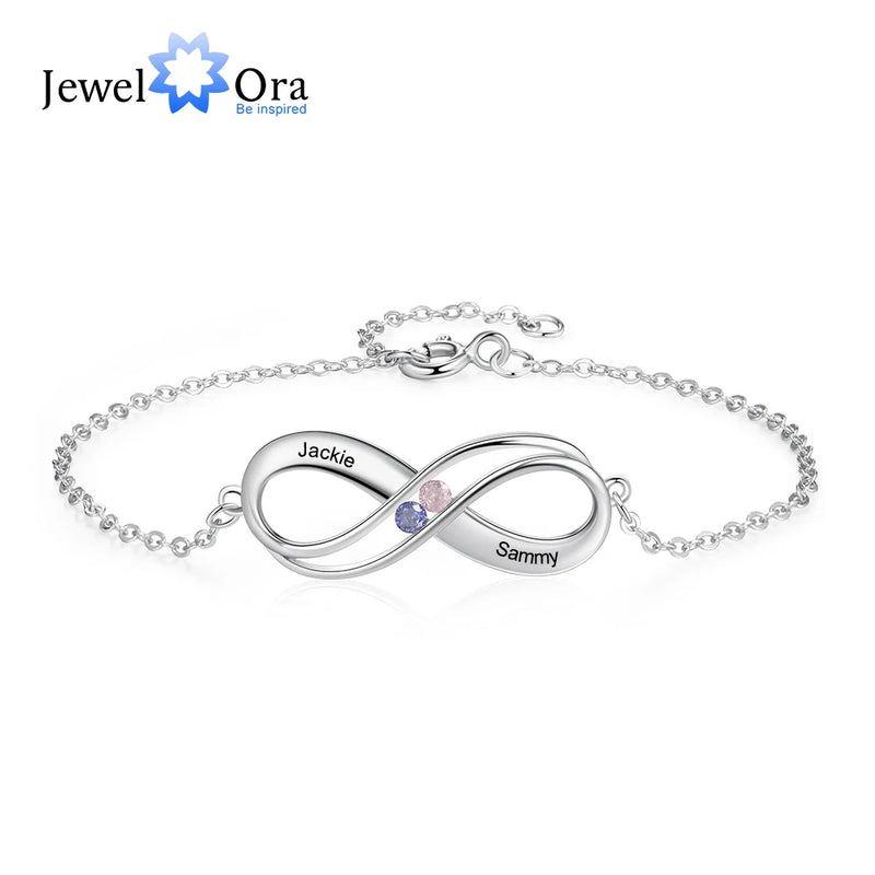 Personalized 925 Silver Infinity Bracelet with Birthstone & Name - Gift