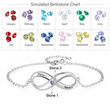 Personalized 925 Silver Infinity Bracelet with Birthstone & Name - Gift